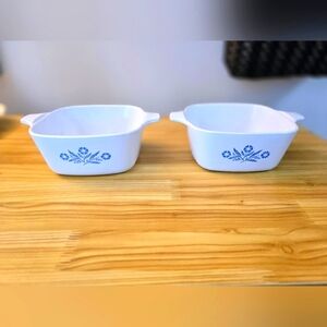 Vintage Corning Ware Set of 2 Blue Cornflower Individual Casserole Dishes